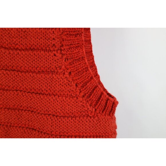 Vintage 60s Streetwear Womens Small Hand Crochet Open Front Sweater Vest Red - Picture 7 of 10